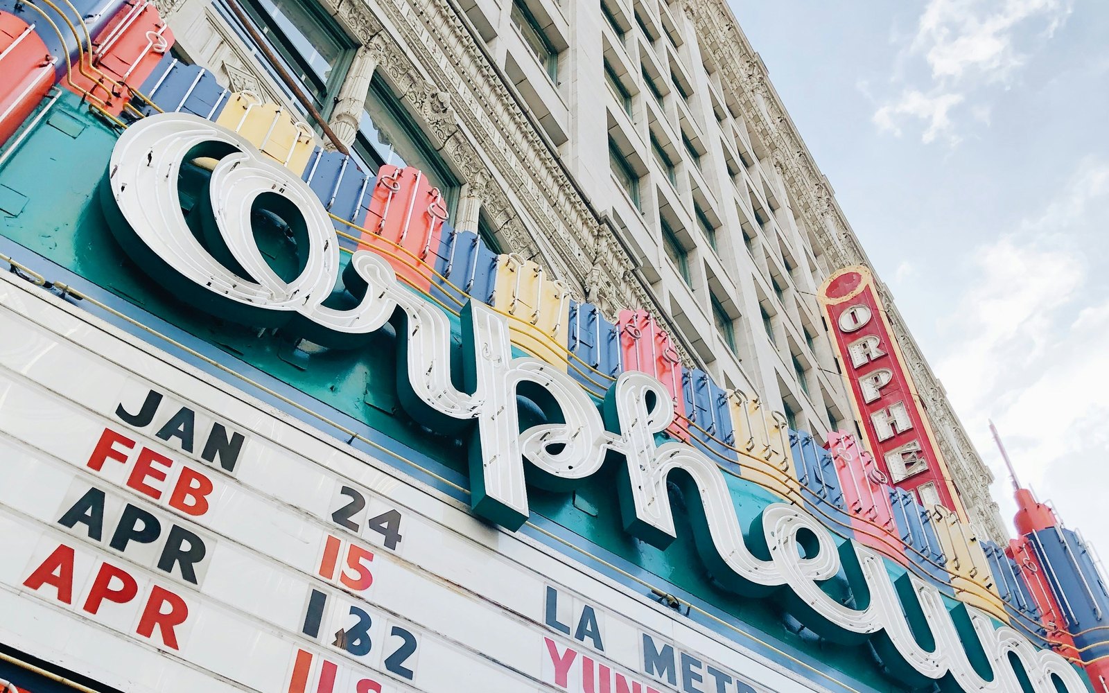 The Orpheum Theatre marquee on Broadway in Downtown Los Angeles